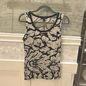 Banana republic black white tan floral tank top sleeveless medium